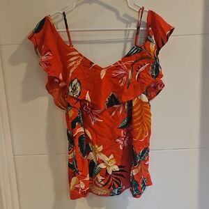 Floral Ruffle Red Top
